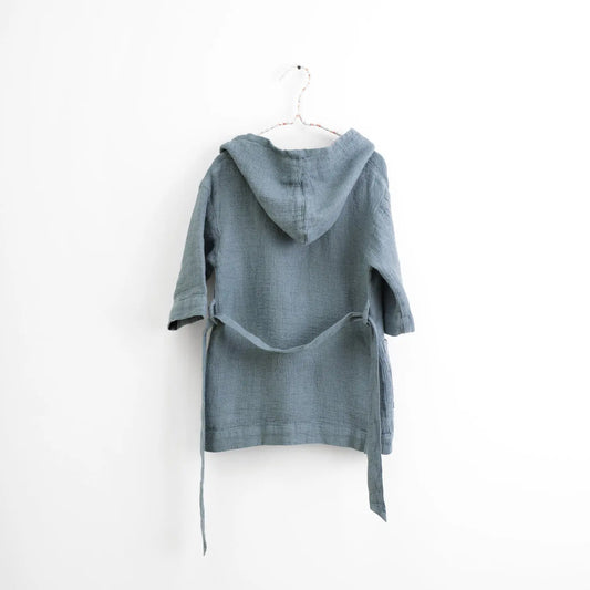 Linen Bathrobe for Kids - Blue Fog