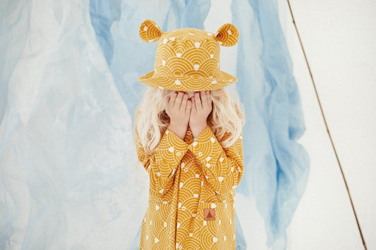 Kids Hat with Ears - Waves on Mustard