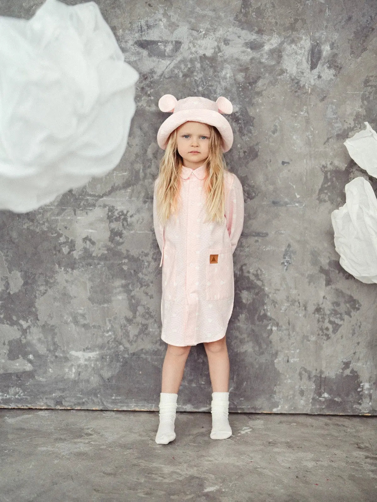 Kids Hat with Ears - Waves on Pink