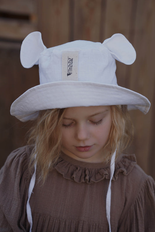 Kids Hat with Ears - White