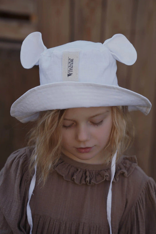 Kids Hat with Ears - White