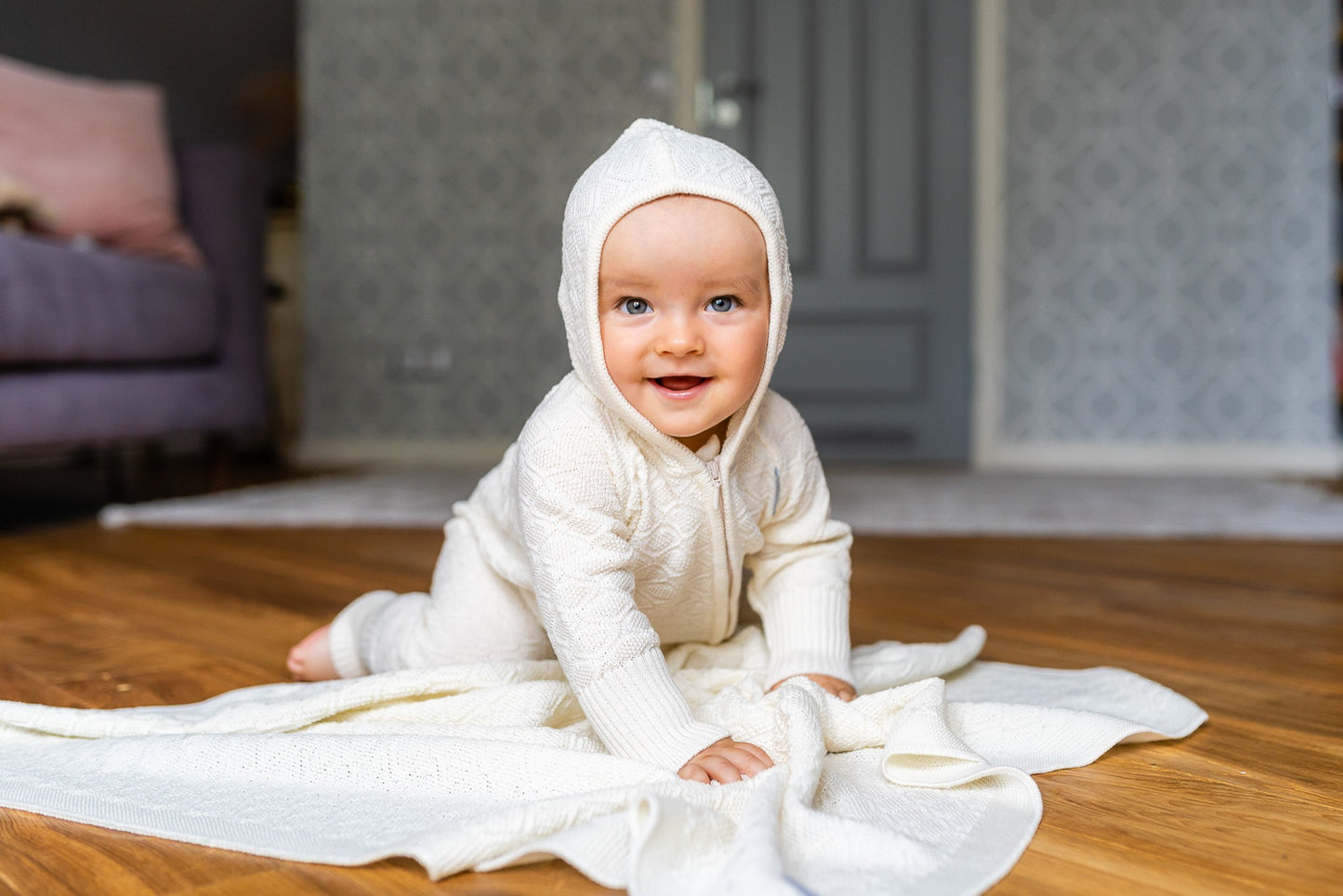 Merino wool baby blanket HAPPINESS