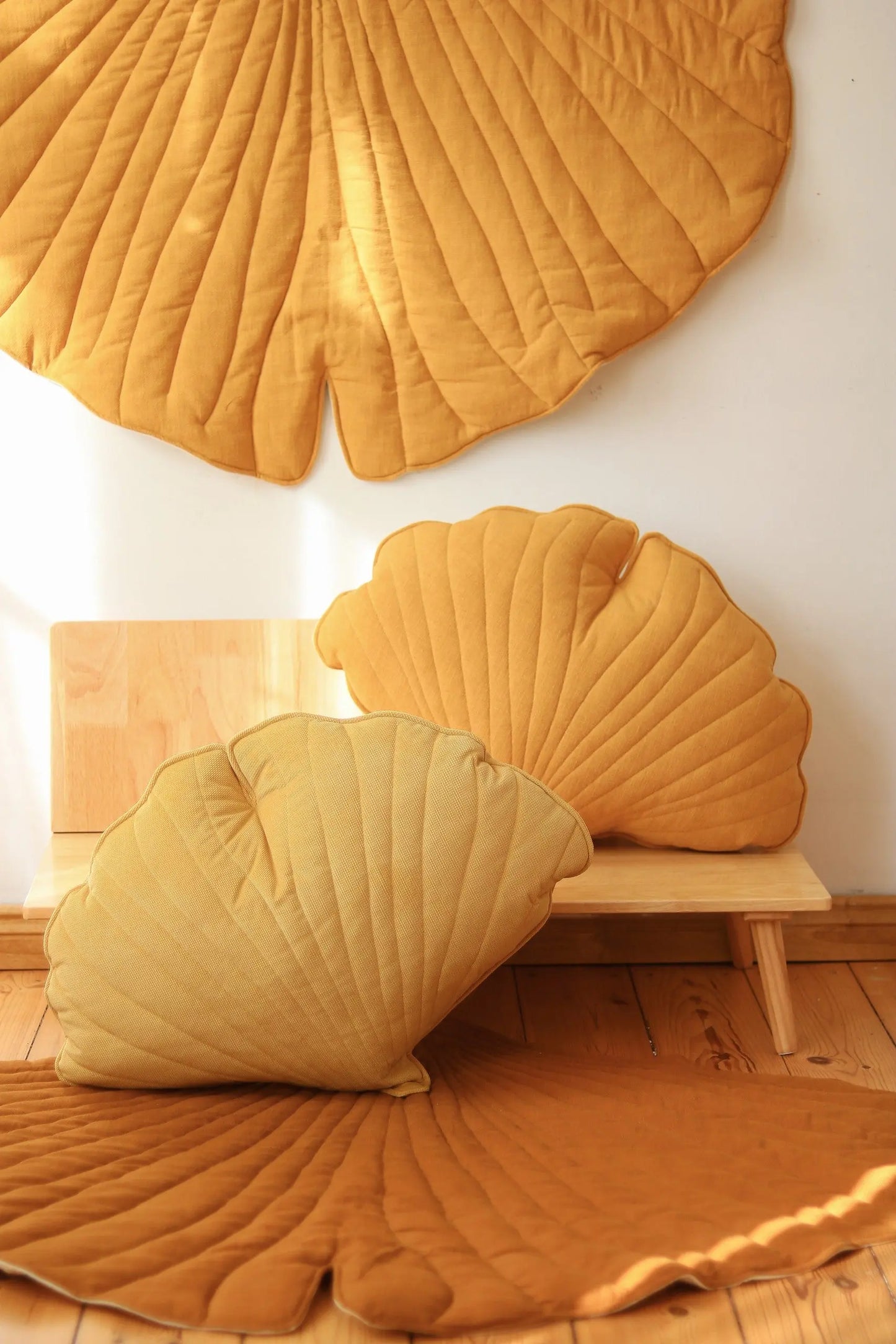 Organic Cotton and Linen Ginkgo Leaf Playmat - Mango