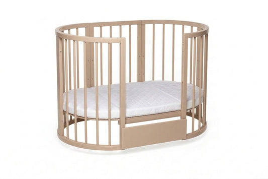 Round Baby Crib OLIN with Mattress - Cappuccino
