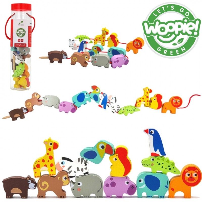 Safari Animal Shaped Wooden Threading Blocks