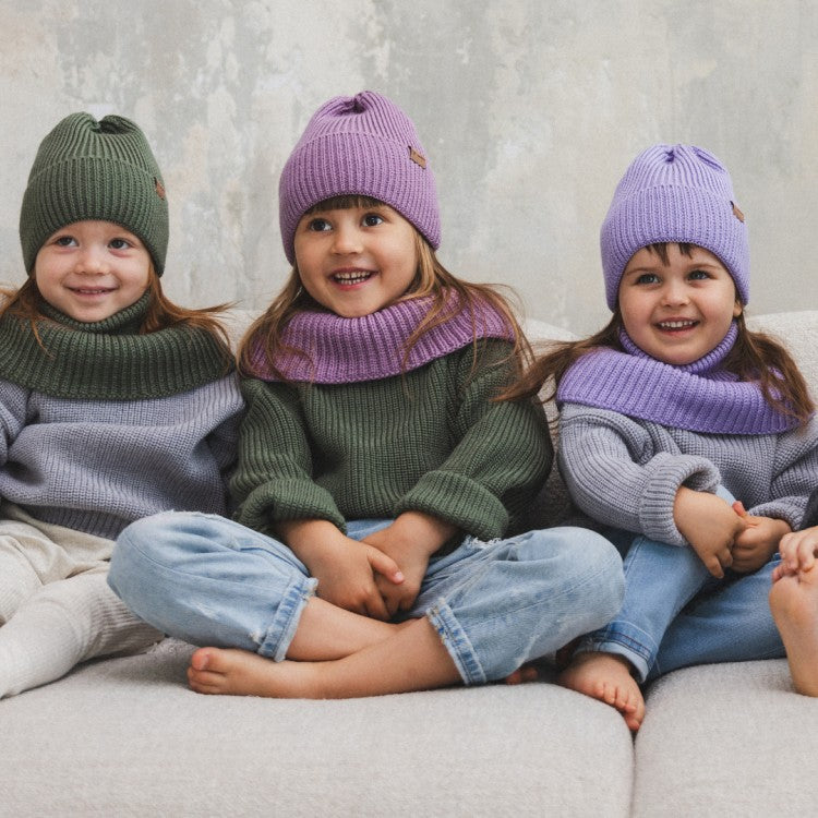 Winter Merino Wool Tube Scarf for Kids - Olive