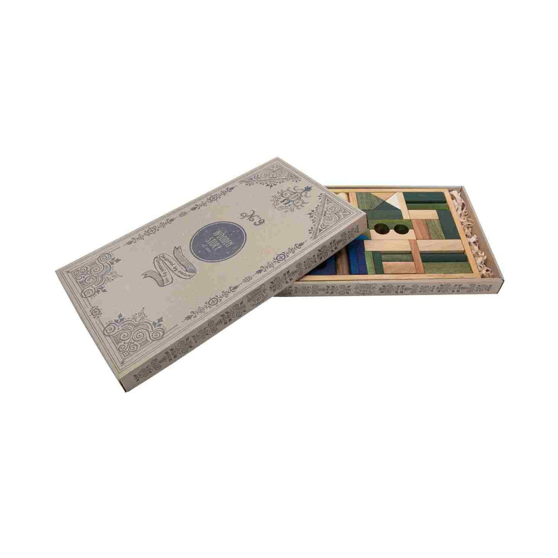 Wooden Blocks in a Box – Cold Colors, 54 Pieces