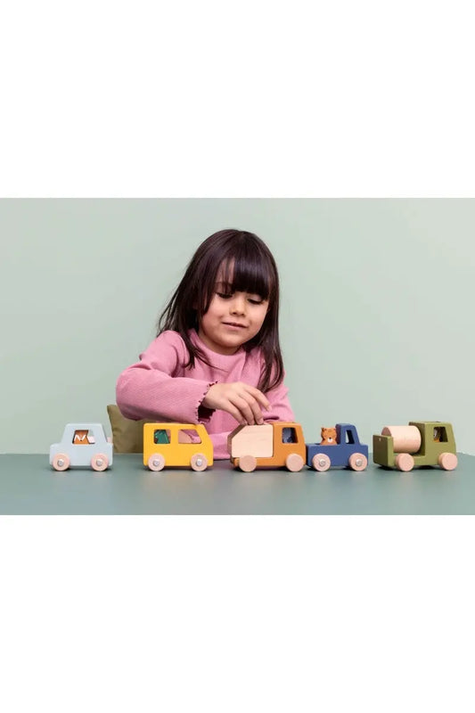 Wooden Construction Cars with Animals