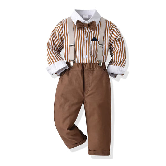Kids Boys Gentleman Formal Suit Long Sleeve Suit Shirt+Plaid Pants 4 PCS Set Toddler Children Wedding Party Costume Fashion