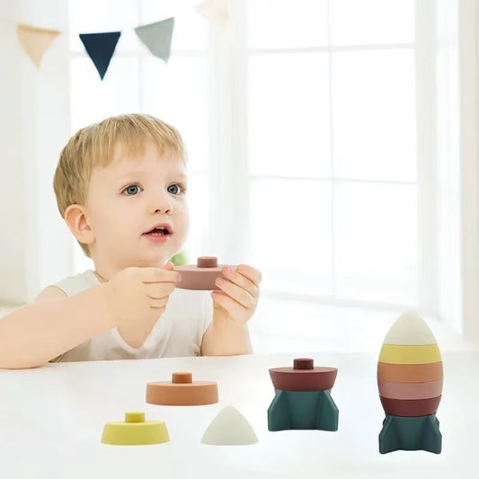 Silicone Rocket Stacking for Babies Silicone Toy Stacker Baby Toddler Toy Cpc Certification Montessori Toy