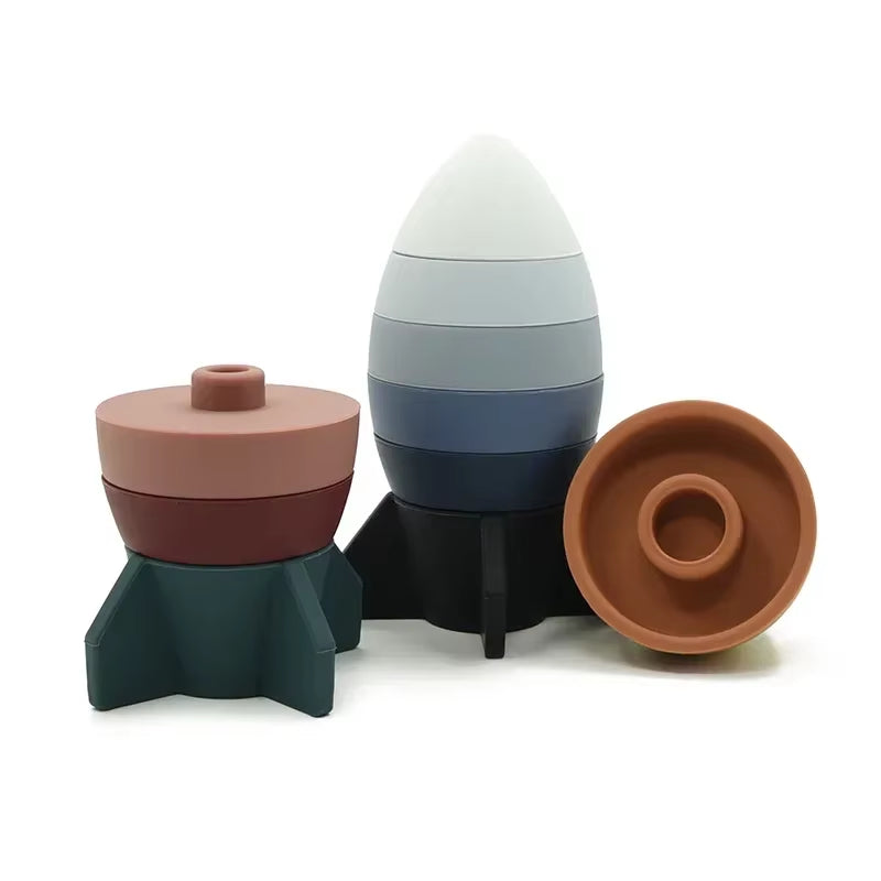 Silicone Rocket Stacking for Babies Silicone Toy Stacker Baby Toddler Toy Cpc Certification Montessori Toy
