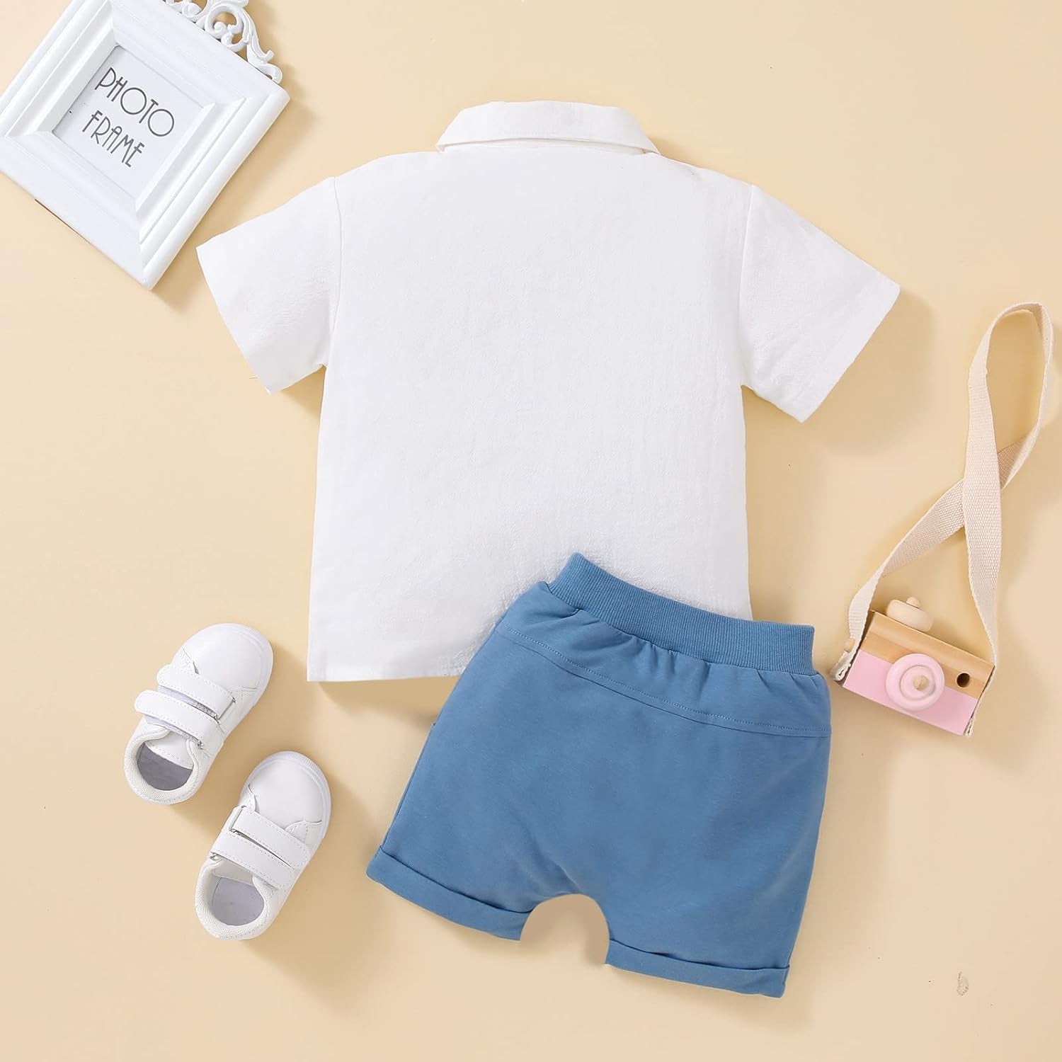 Kids Clothes Set Summer Korean Boys Short Sleeved Shirt round Neck Shirt Casual Clothing Foreign Style (Blue, 2-3 Years)