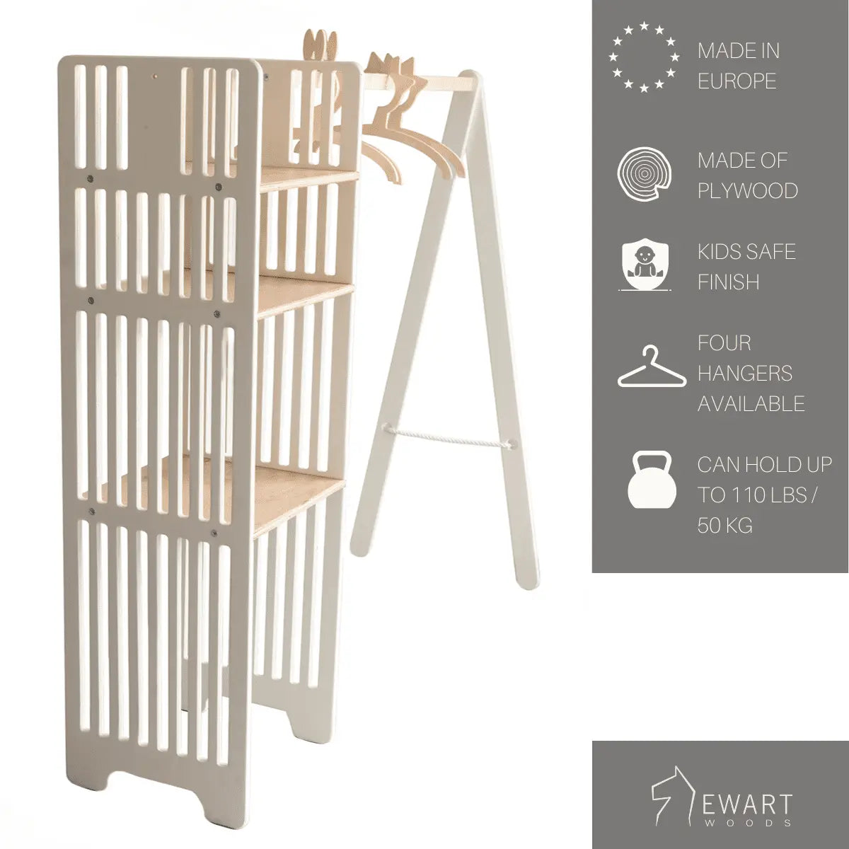 Mellow Racks Children HelloLoomi Kids Wooden Clothing Rack | Montessori Wardrobe with ...