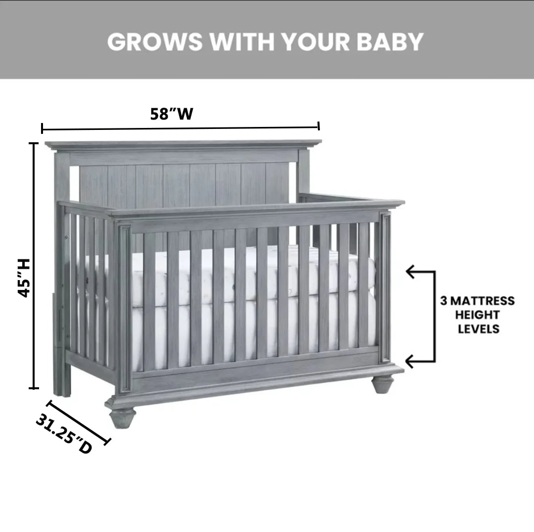 Langston 4-In-1 Convertible Crib, Graphite Gray, Wooden Crib