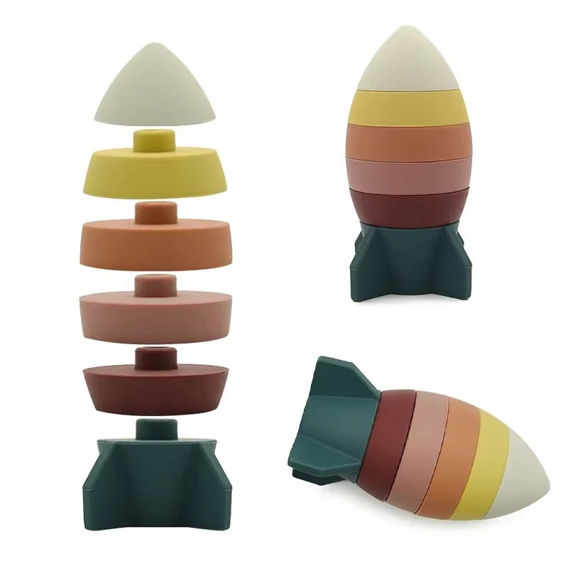 Silicone Rocket Stacking for Babies Silicone Toy Stacker Baby Toddler Toy Cpc Certification Montessori Toy