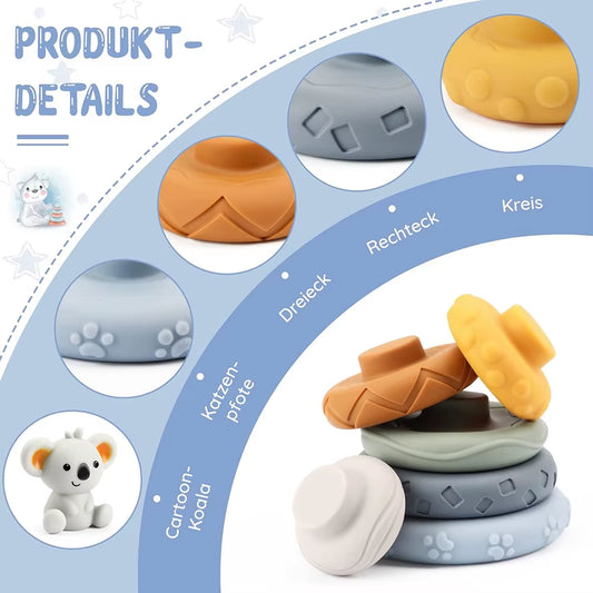 Baby Montessori Sensory Intellectual Development Set, Developing Fine Motor Skills, Koala Stacking Tower Learning Toys