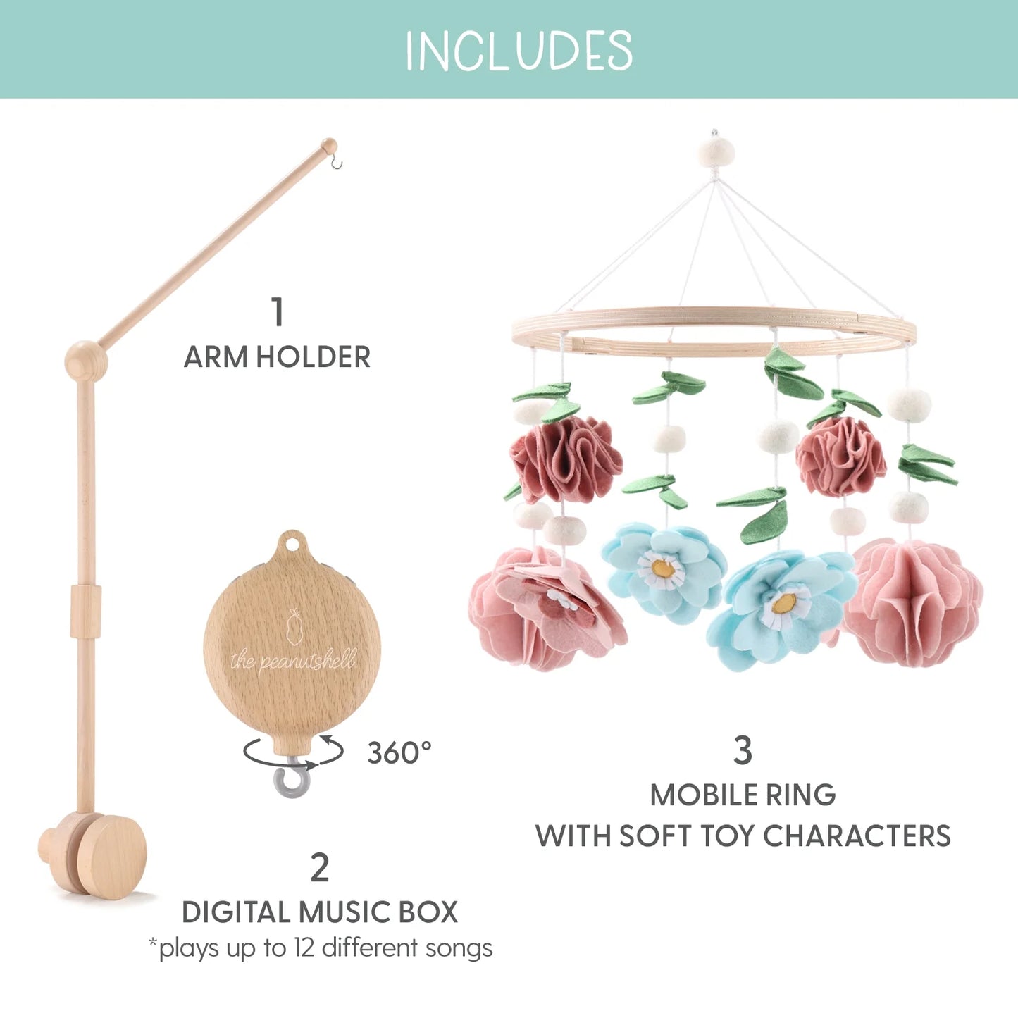 Wildflower Baby Musical Wooden Crib Mobile