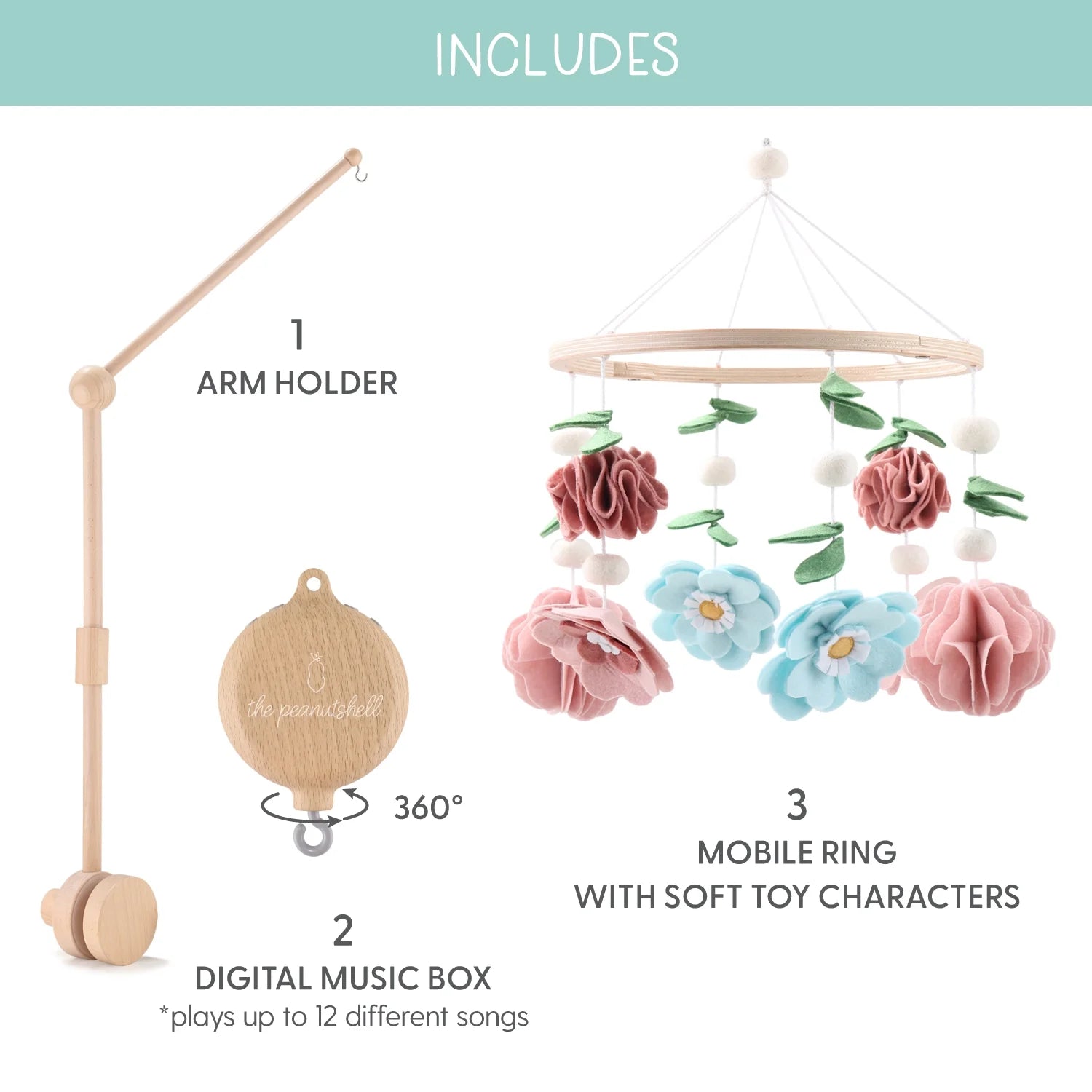 Wildflower Baby Musical Wooden Crib Mobile