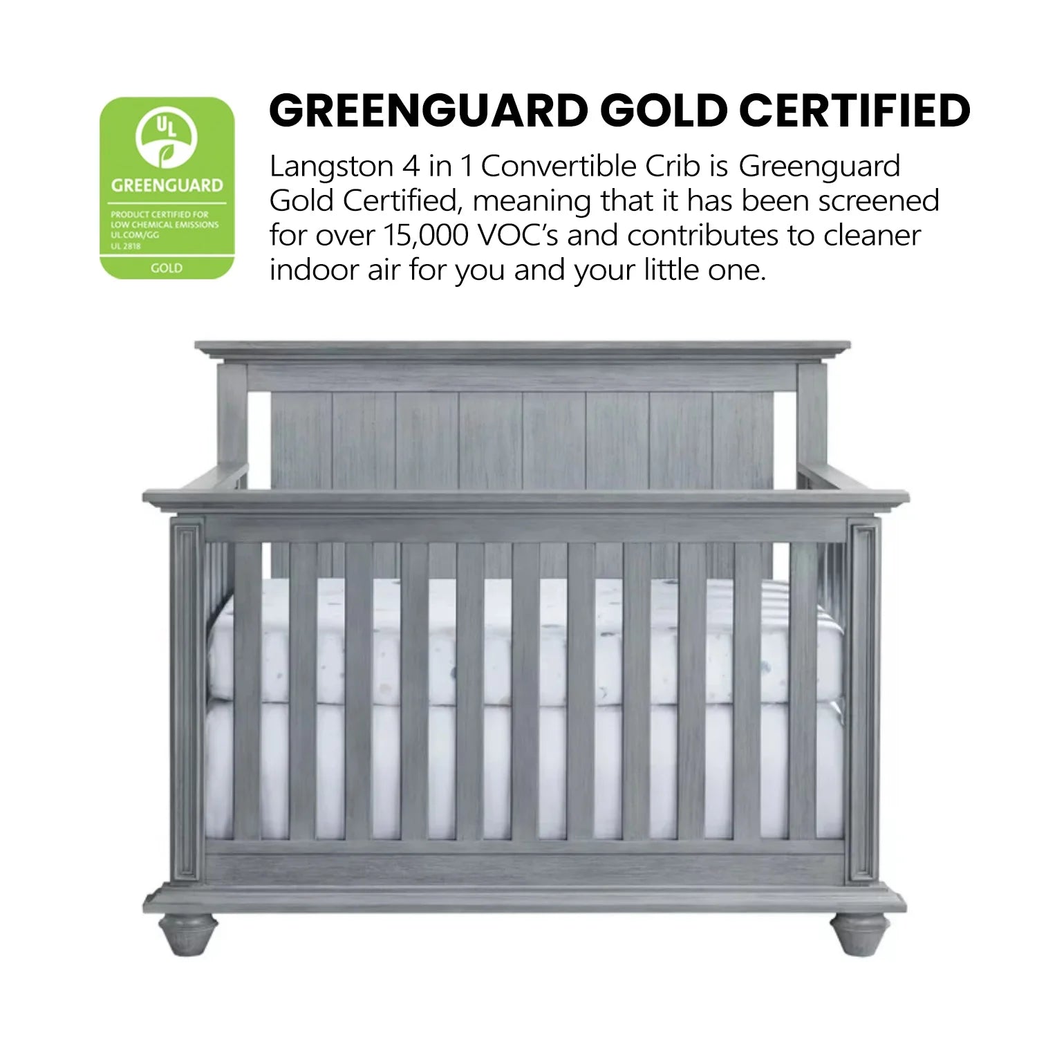Langston 4-In-1 Convertible Crib, Graphite Gray, Wooden Crib