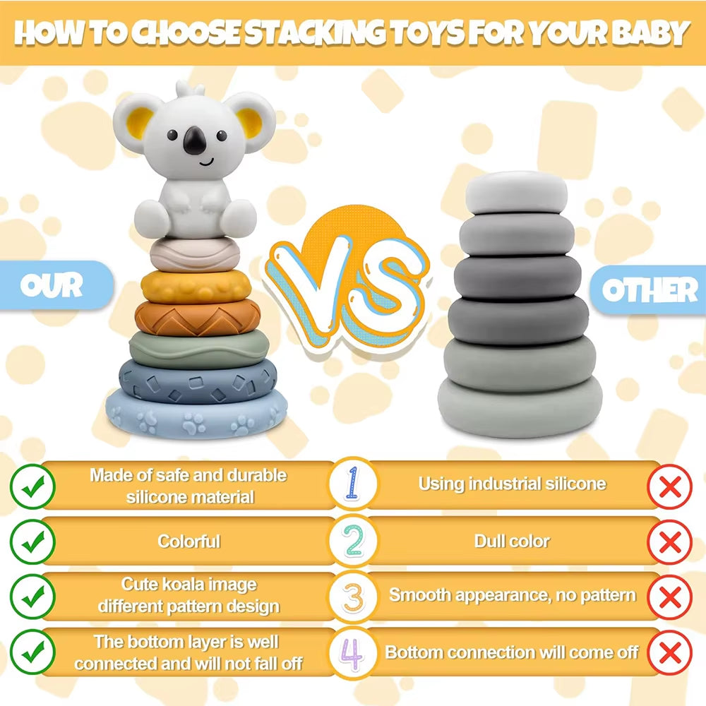 Baby Montessori Sensory Intellectual Development Set, Developing Fine Motor Skills, Koala Stacking Tower Learning Toys