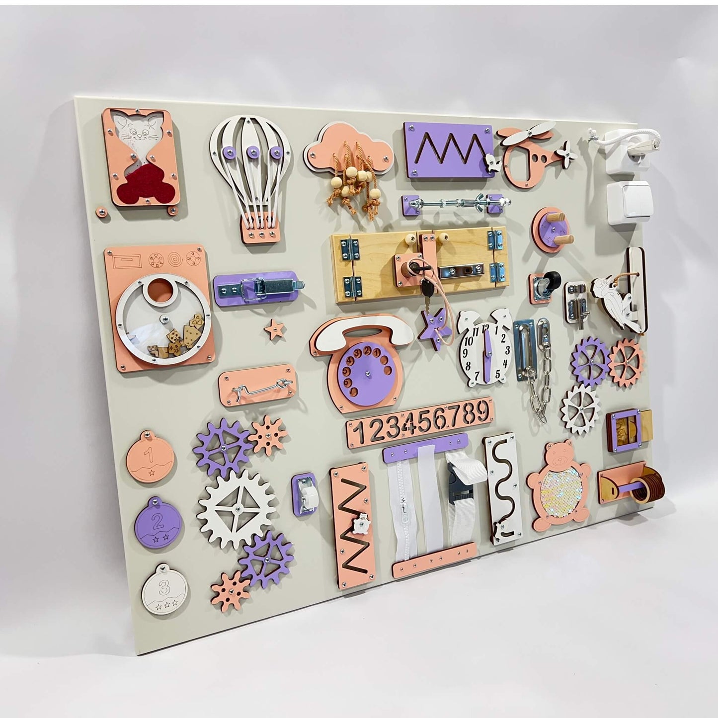 Extra large Montessori busy board with activities (60×80 cm)