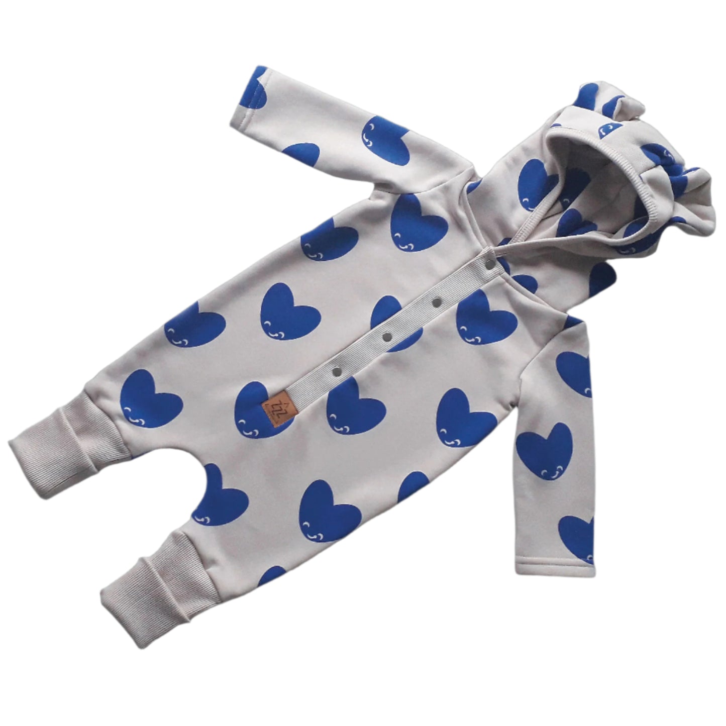 Eared Jumpsuit for Babies and Kids - Blue Hearts