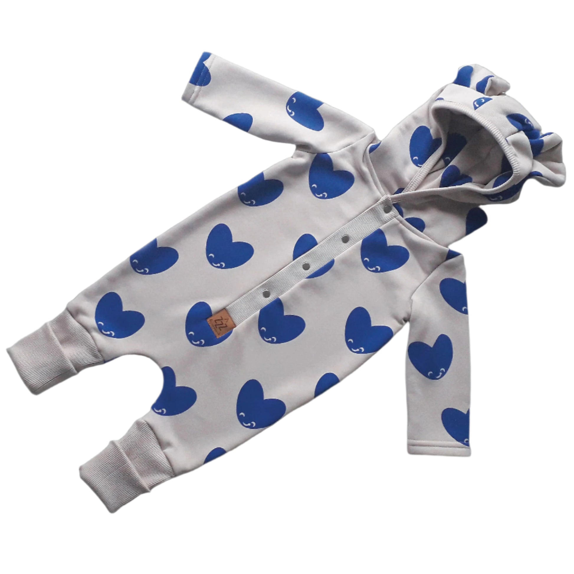 Eared Jumpsuit for Babies and Kids - Blue Hearts