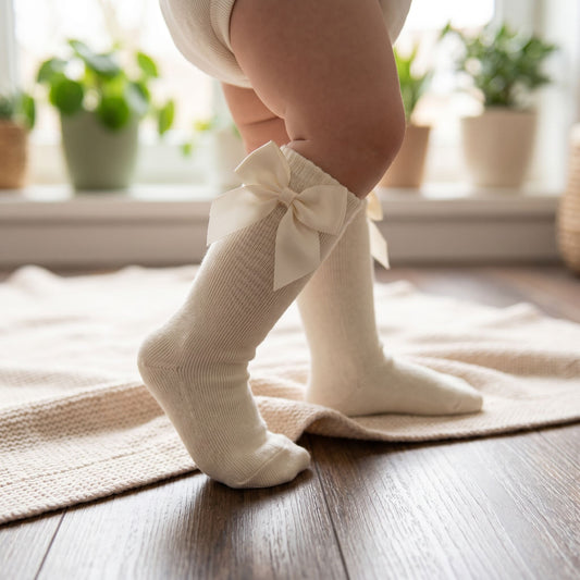 HelloLoomi Baby Girl Bow Combed Cotton Mid-Calf Socks