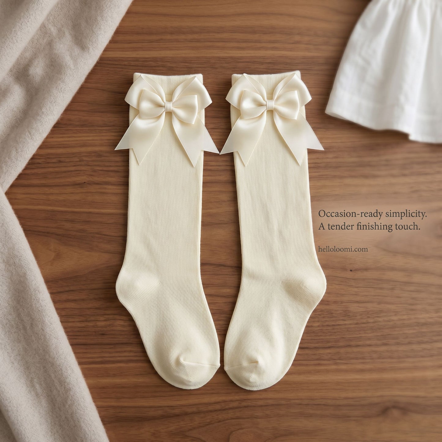 HelloLoomi Baby Girl Bow Combed Cotton Mid-Calf Socks