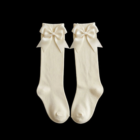 HelloLoomi Baby Girl Bow Combed Cotton Mid-Calf Socks
