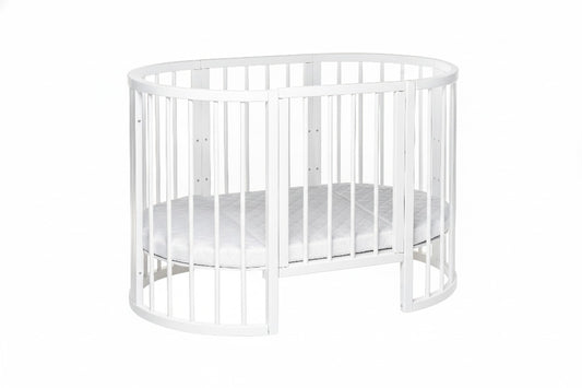 Round Baby Crib OLIN with Mattress - White