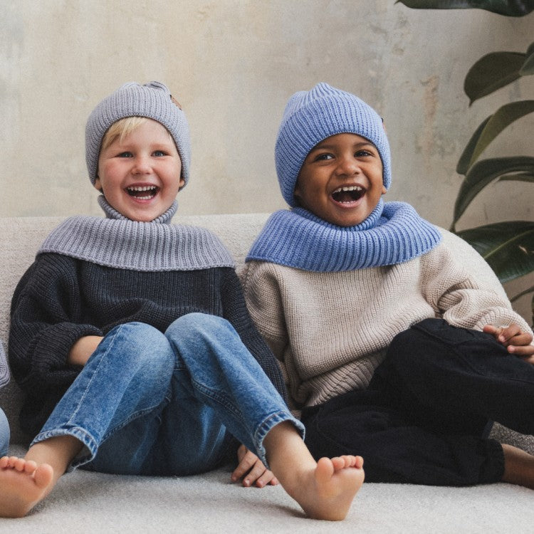 Winter Merino Wool Tube Scarf for Kids - Grey